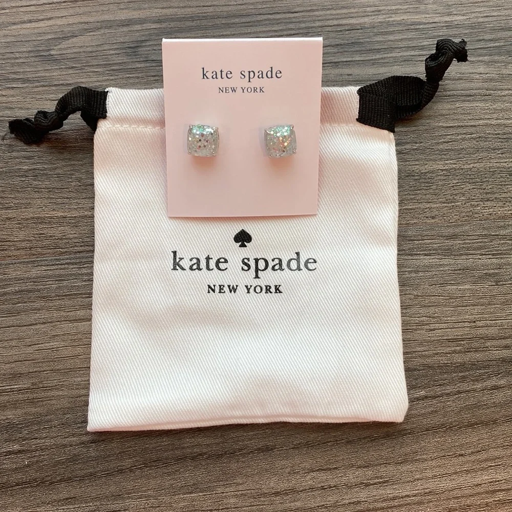 Kate Spade Glitter Stud Earrings in Silver Opal Glitter - Picture 5 of 5